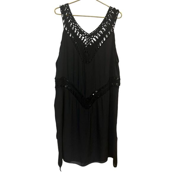 Skue Curve 3XL Crochet Trim Black Tank Dress Plus Size Boho Cover Up - Picture 1 of 9